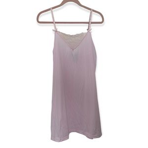 Tahari Intimate Baby Pink Silk Slip Dress with Lace Detail